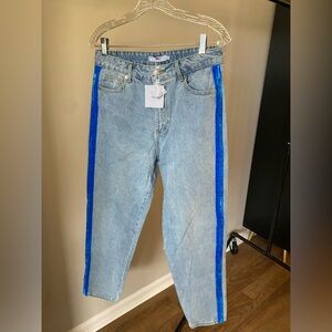 NWT Adika Straight Leg Blue Velvet Striped Jean-Size L